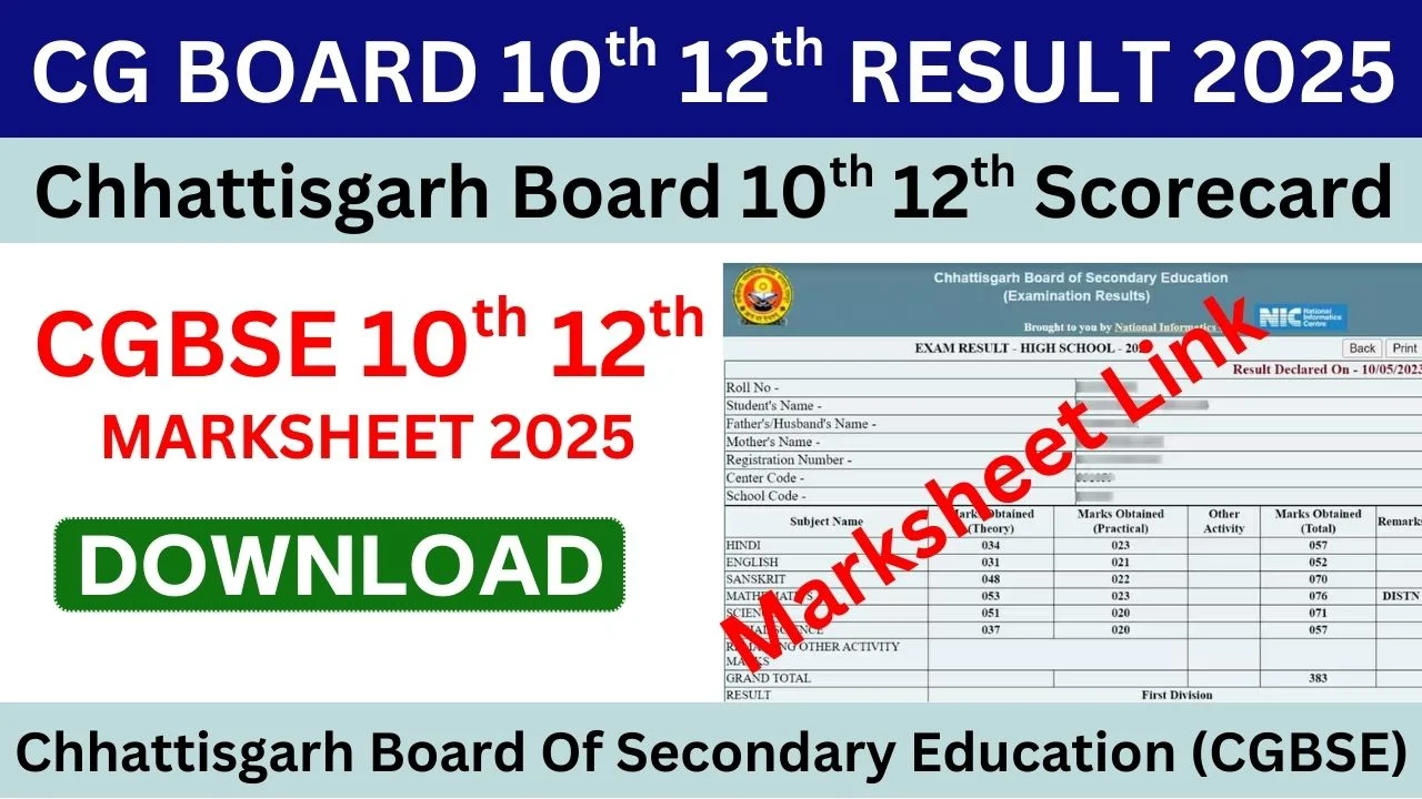 CG Board 10th 12th Result CGBSE Marksheet Download