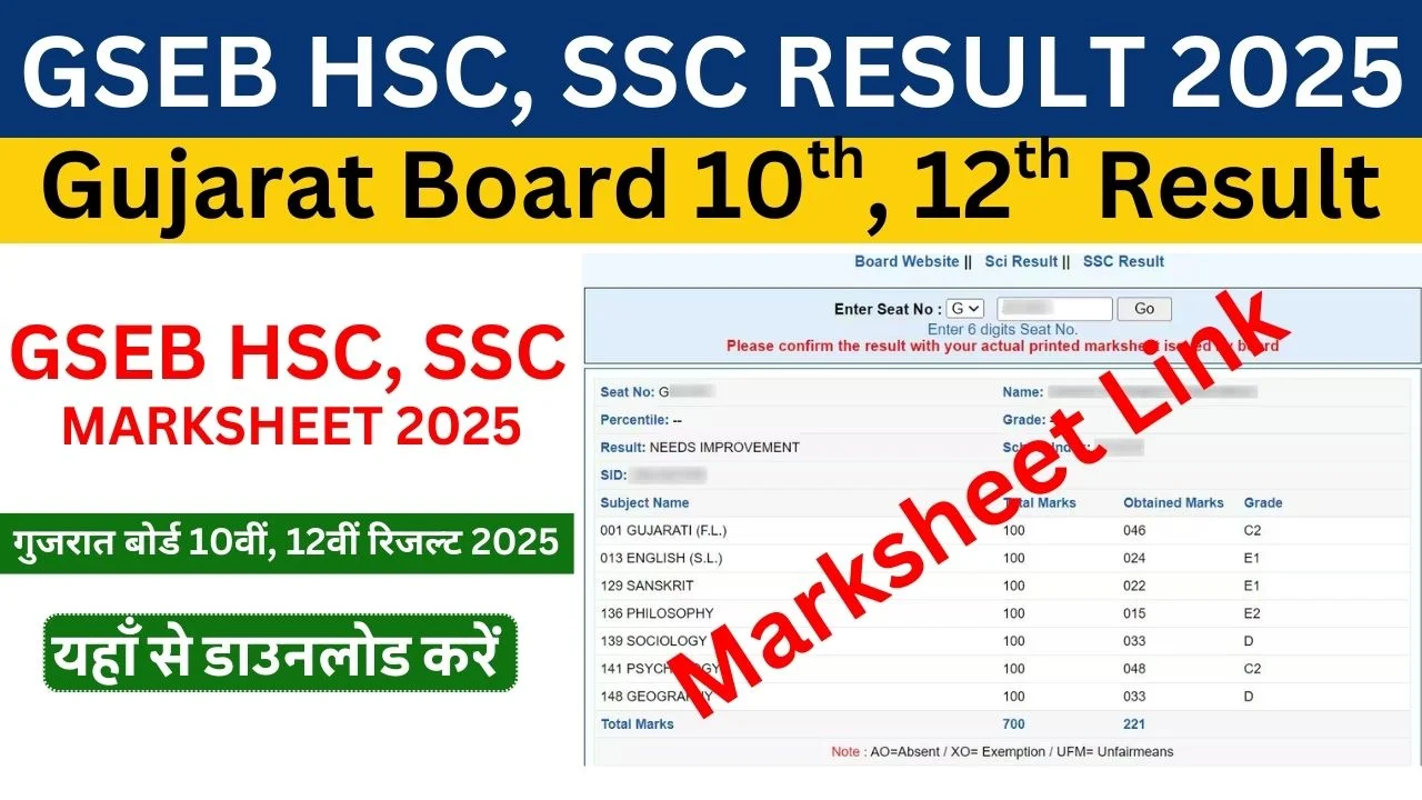 GSEB HSC SSC Result 2025 Class 10th 12th Marksheet