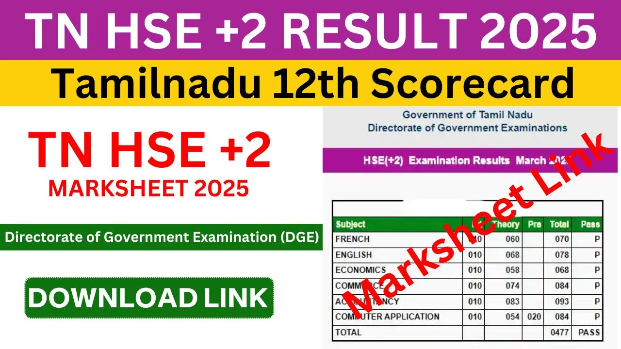 TN HSE +2 Result 2025 Tamilnadu 12th Scorecard