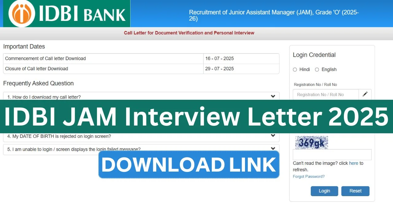 IDBI JAM Interview Letter 2025