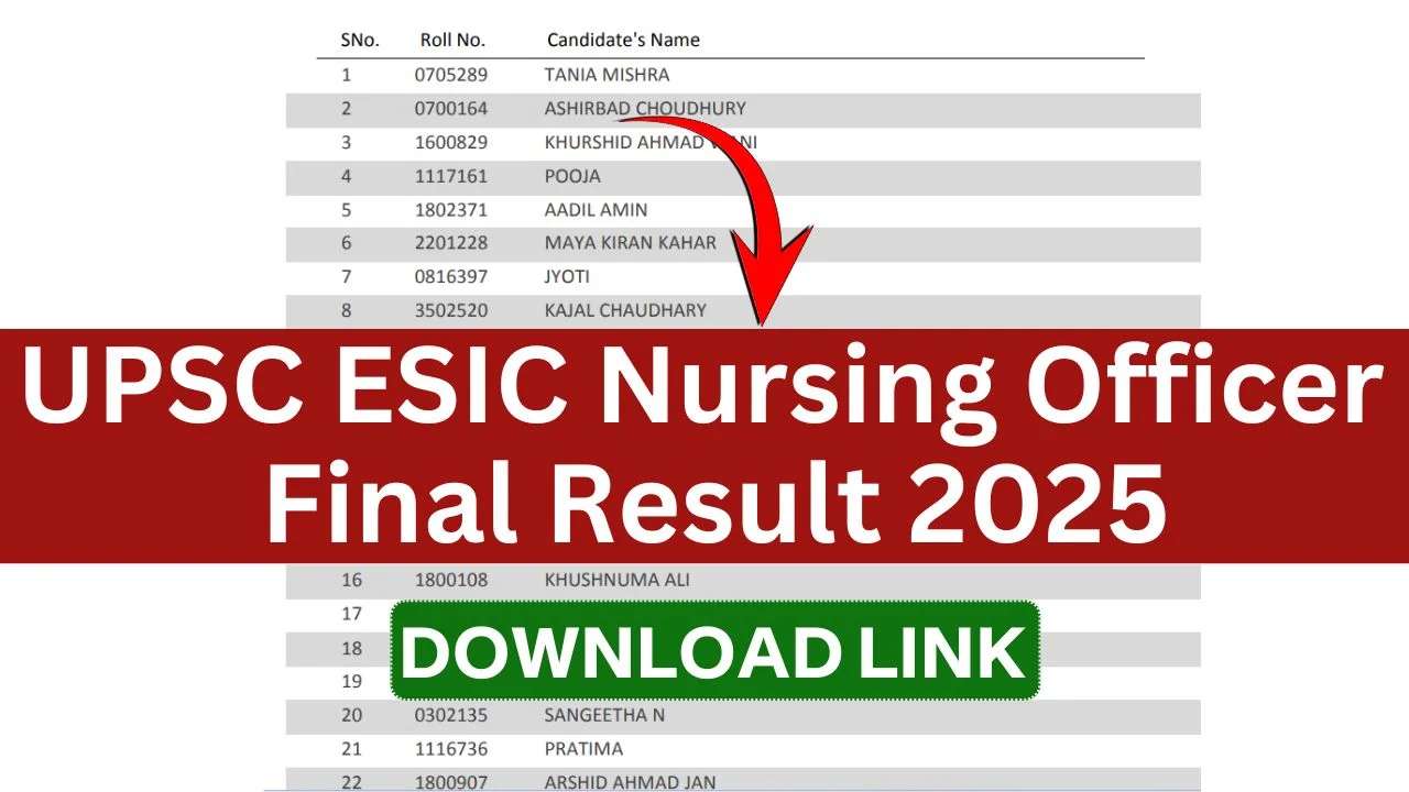 UPSC ESIC Nursing Officer Final Result